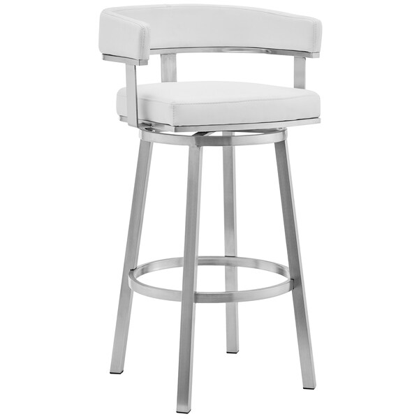 Armen Living Cohen 30" White Faux Leather and Brushed Stainless Steel Swivel Bar Stool 721535762194 - main